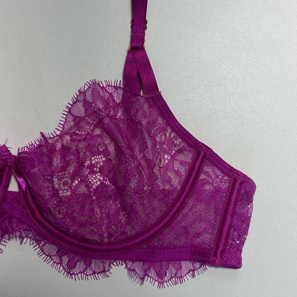 Like New Victoria’s Secret Very Sexy Floral Lace Fuchsia Raspberry Pink Bra 34B - Picture 5 of 13